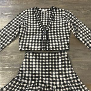 SANDRO houndstooth Cropped knit V neck sweater and skirt set SZ XS/S NWT